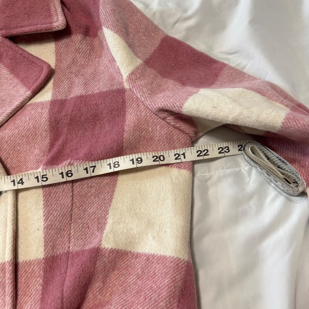 Allegra K Pink White Plaid Double-Breasted Collared Pea Coat Size L - Picture 7 of 9